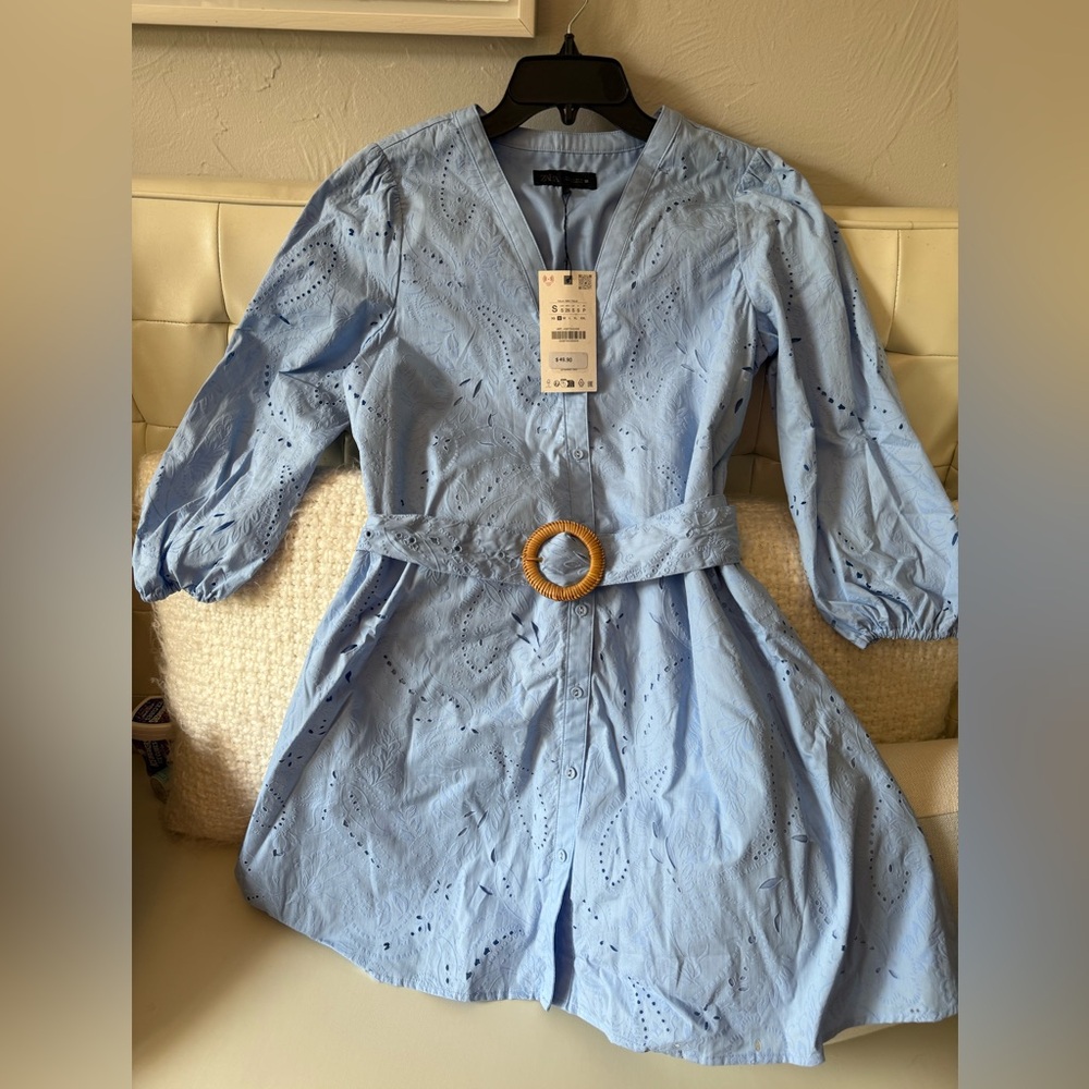 Zara Light Blue Mini Dress with Belt